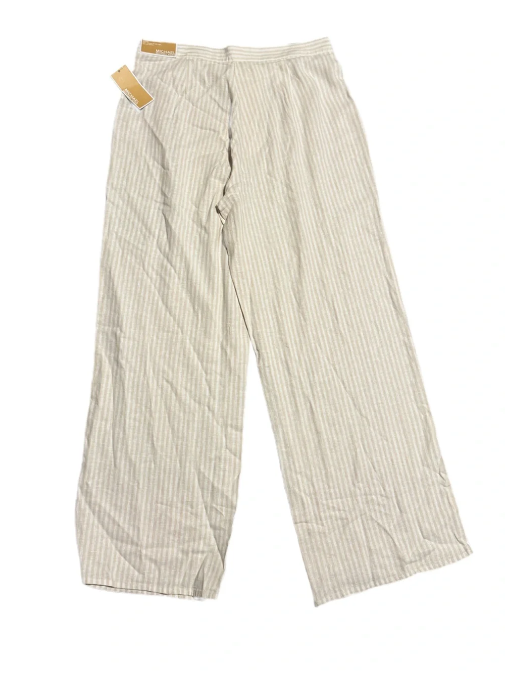 Michael Kors High Rise Wide Leg Linen Blend Pants Size 8 Striped Neutral NWT